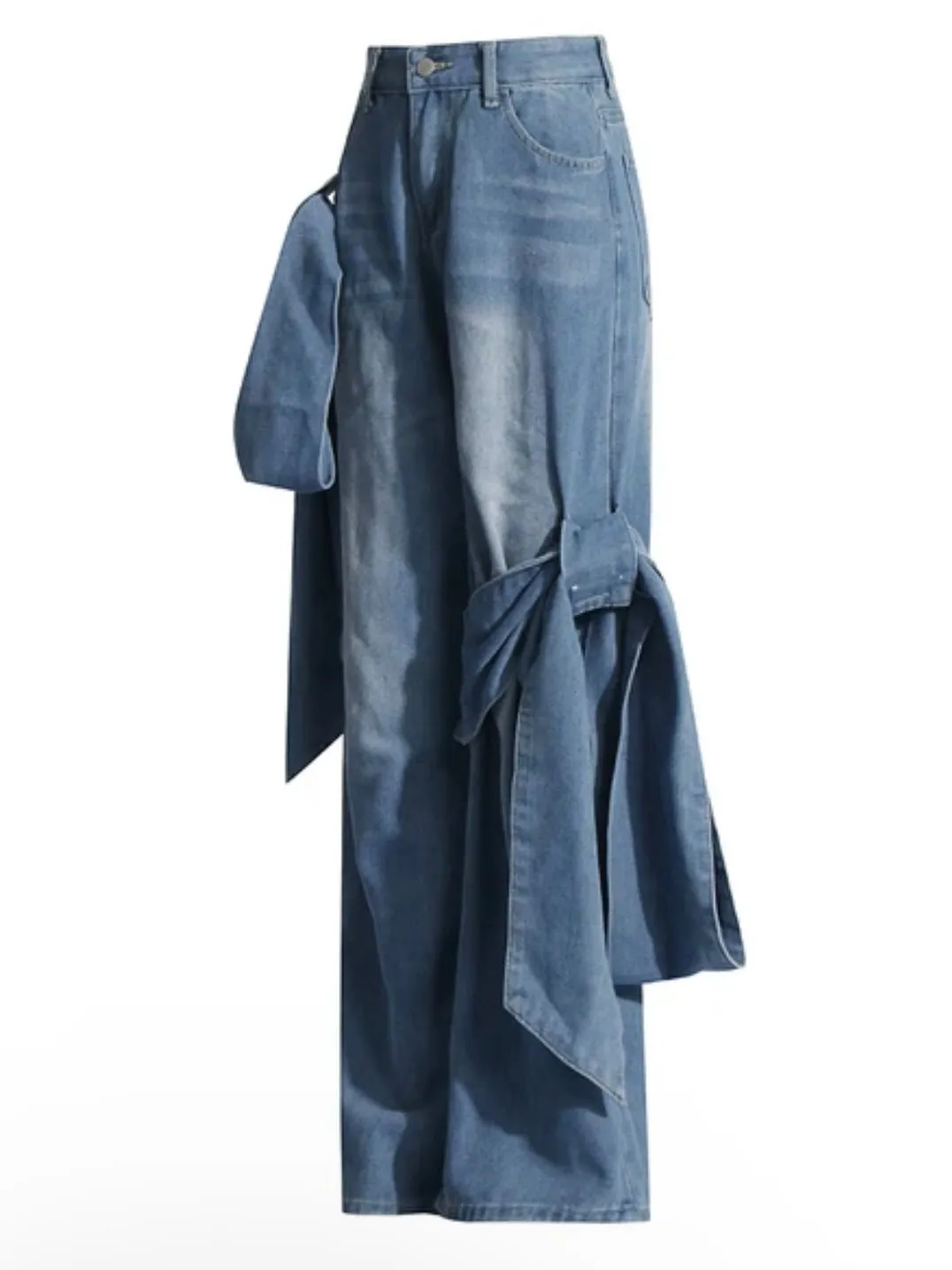 Mid blue bows straight jeans