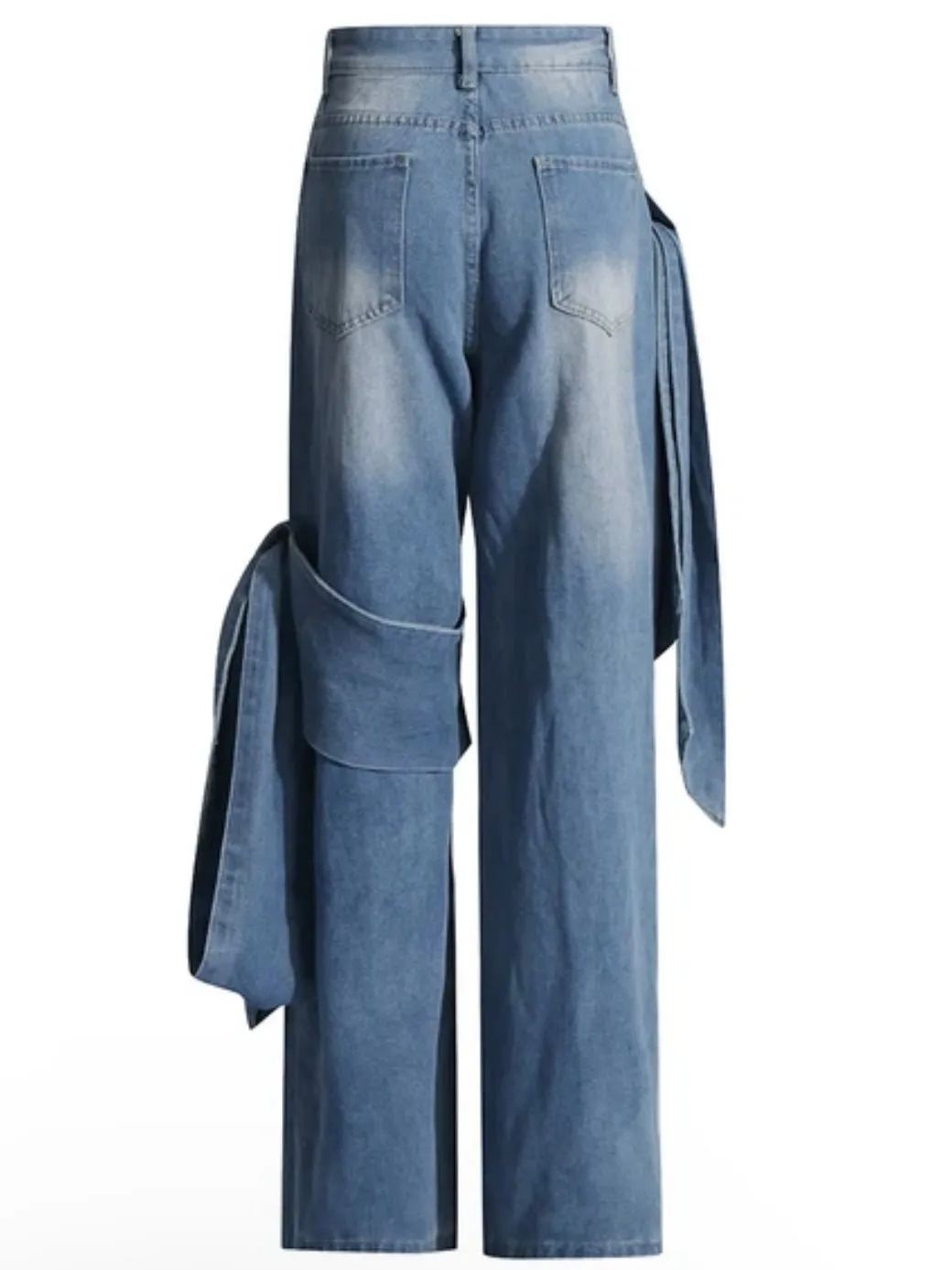 Mid blue bows straight jeans