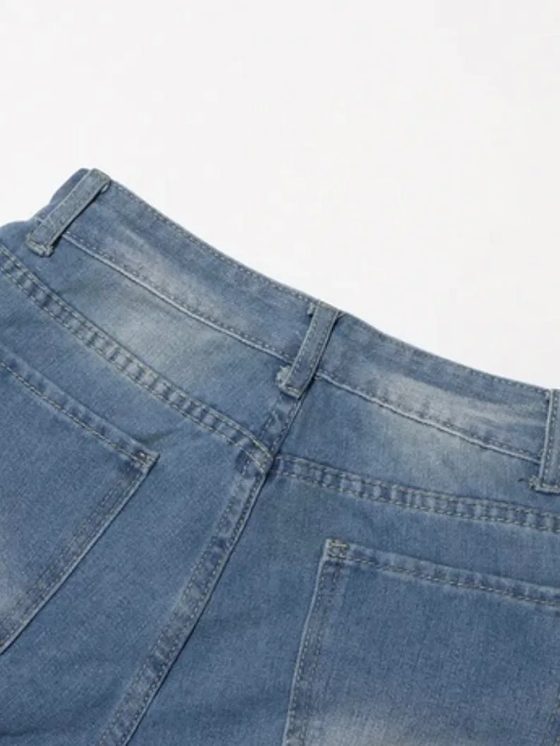 Mid blue bows straight jeans
