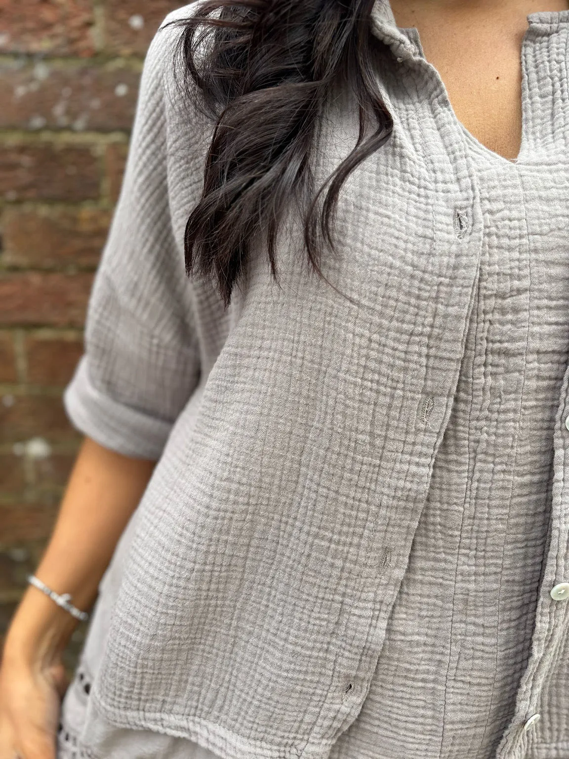 Mocha Embroidered Bubble Cotton Blouse Tess