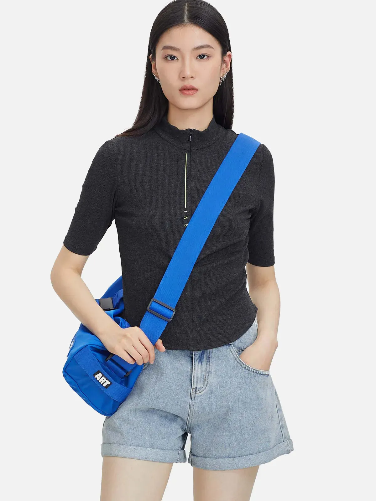Mock Neck Half Zipper Knit Top