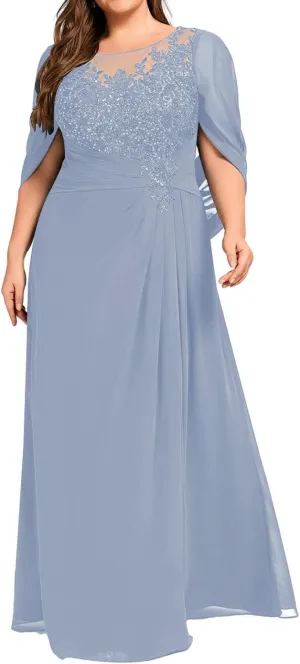 Mother of The Bride Dresses Pleated Sequins Plus Size Formal Evening Dress Lace Appliques Long Chiffon Evening Dress