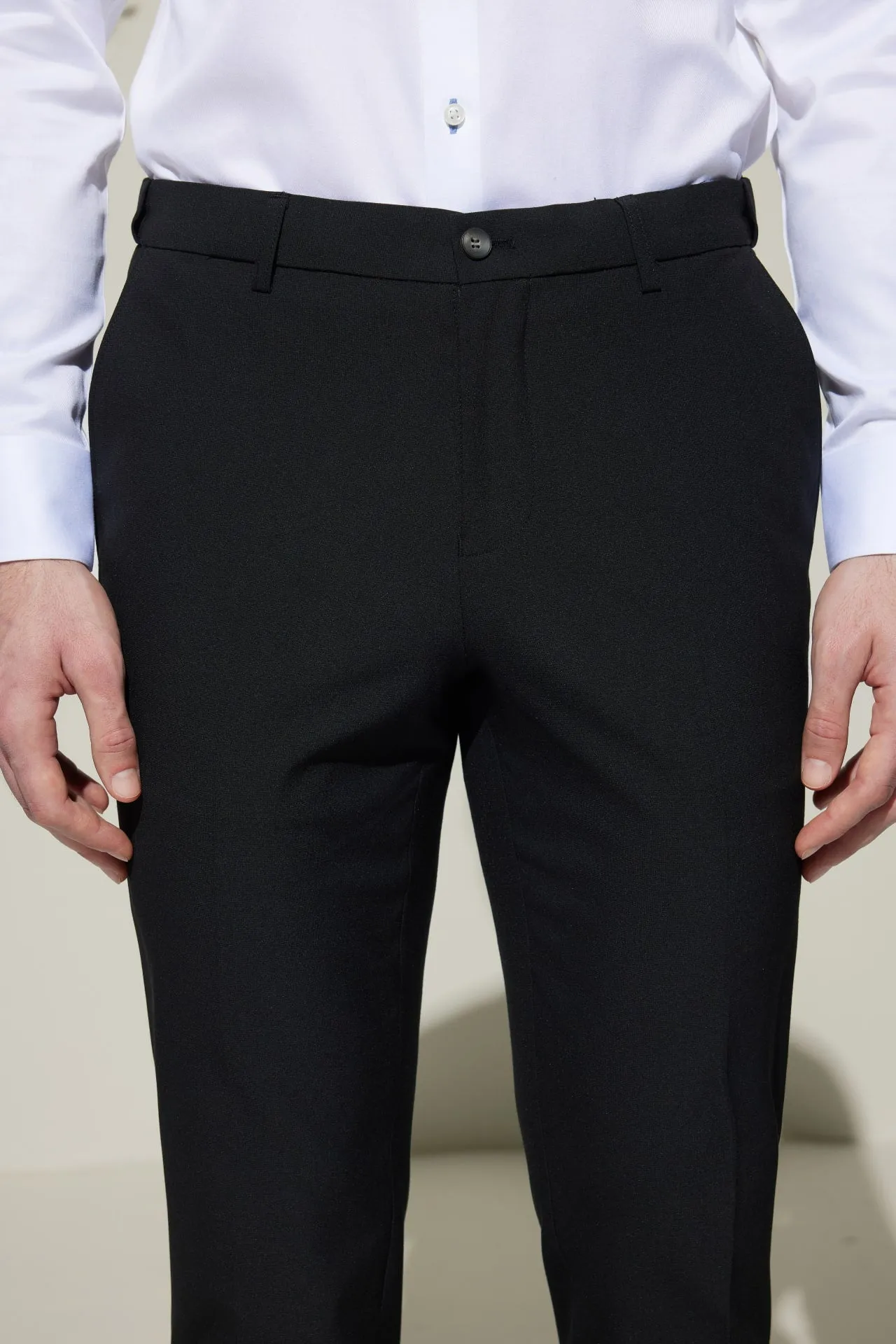 Multi-Way Stretch Smart Fit Plain Weave Suit Pants with Elastic Waist Band