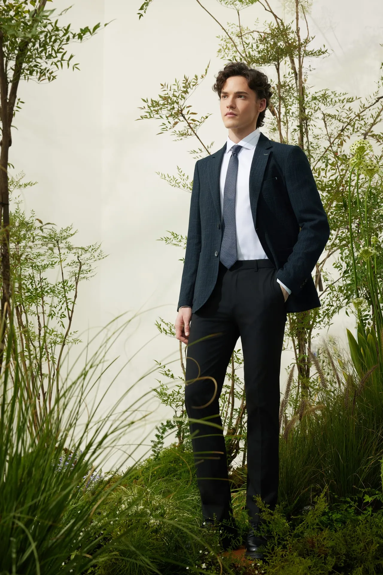 Multi-Way Stretch Smart Fit Plain Weave Suit Pants with Elastic Waist Band