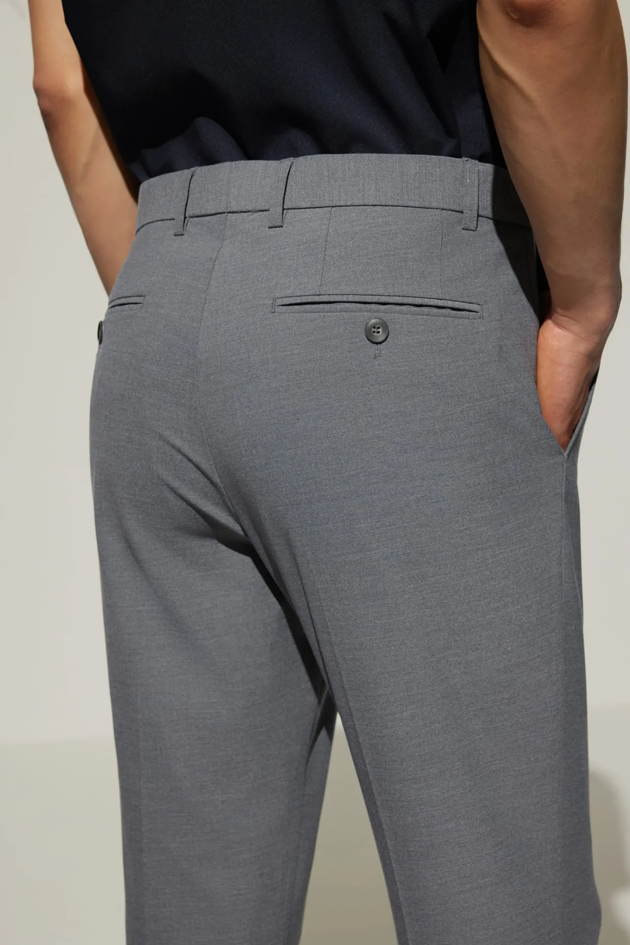 Multi-Way Stretch Smart Fit Plain Weave Suit Pants with Elastic Waist Band