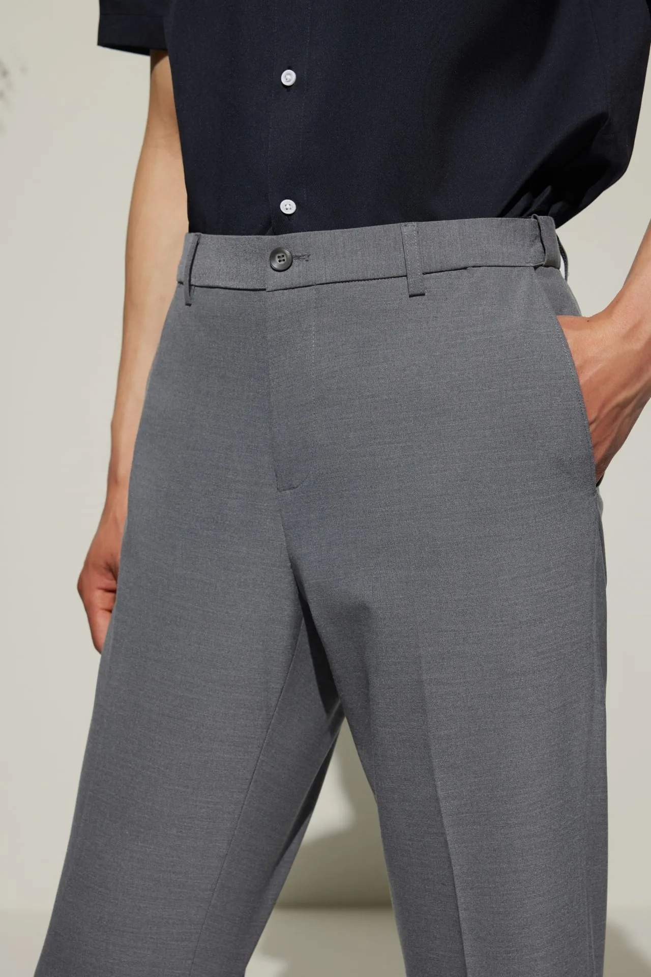 Multi-Way Stretch Smart Fit Plain Weave Suit Pants with Elastic Waist Band