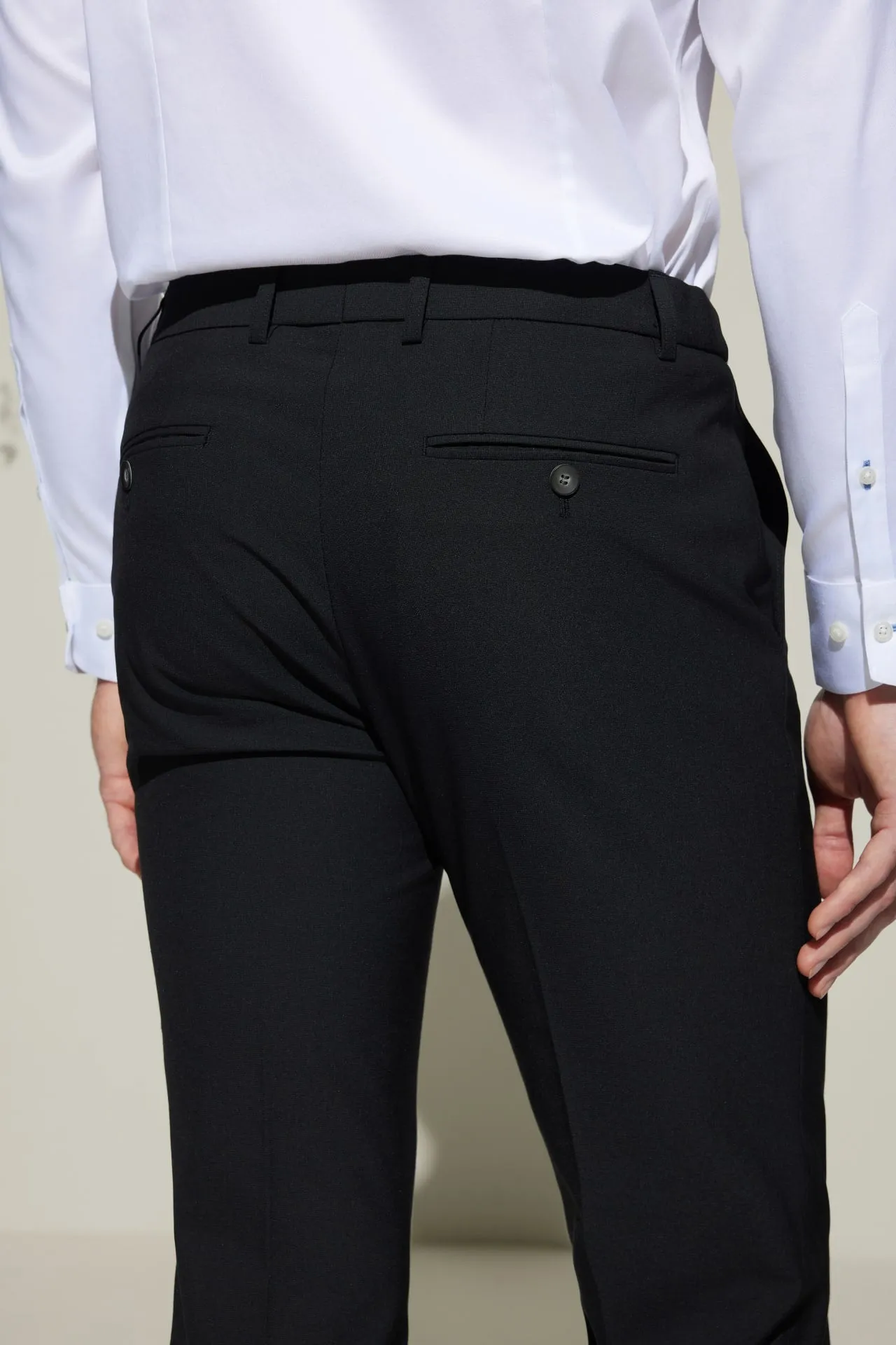 Multi-Way Stretch Smart Fit Plain Weave Suit Pants with Elastic Waist Band