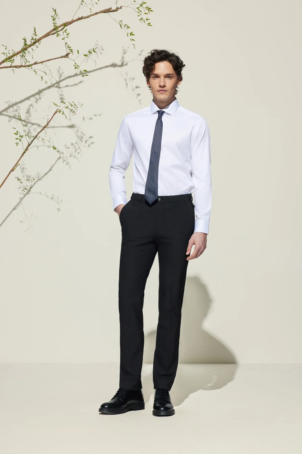 Multi-Way Stretch Smart Fit Plain Weave Suit Pants with Elastic Waist Band