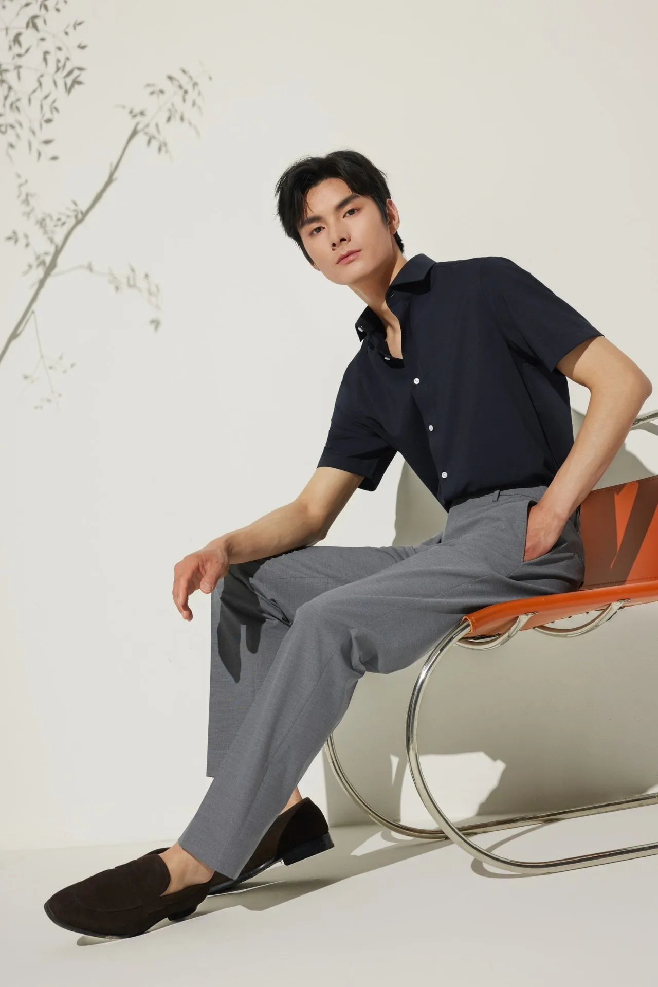 Multi-Way Stretch Smart Fit Plain Weave Suit Pants with Elastic Waist Band