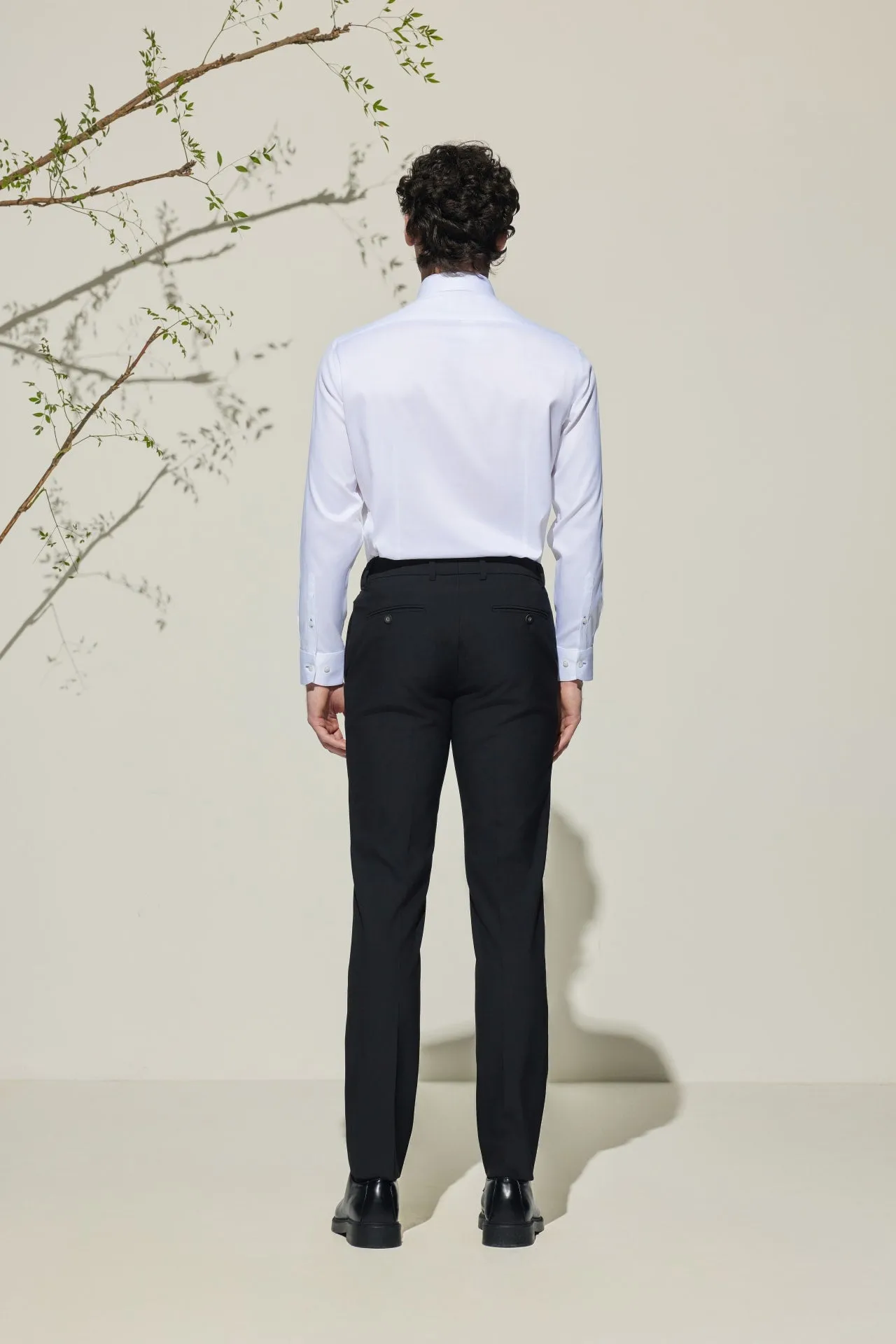 Multi-Way Stretch Smart Fit Plain Weave Suit Pants with Elastic Waist Band