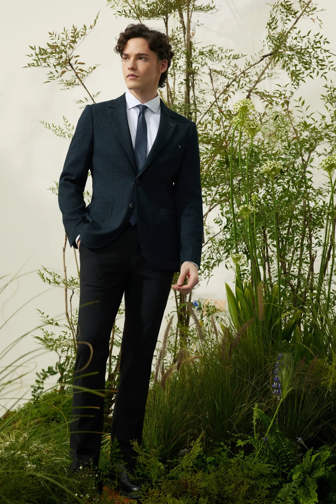 Multi-Way Stretch Smart Fit Plain Weave Suit Pants with Elastic Waist Band