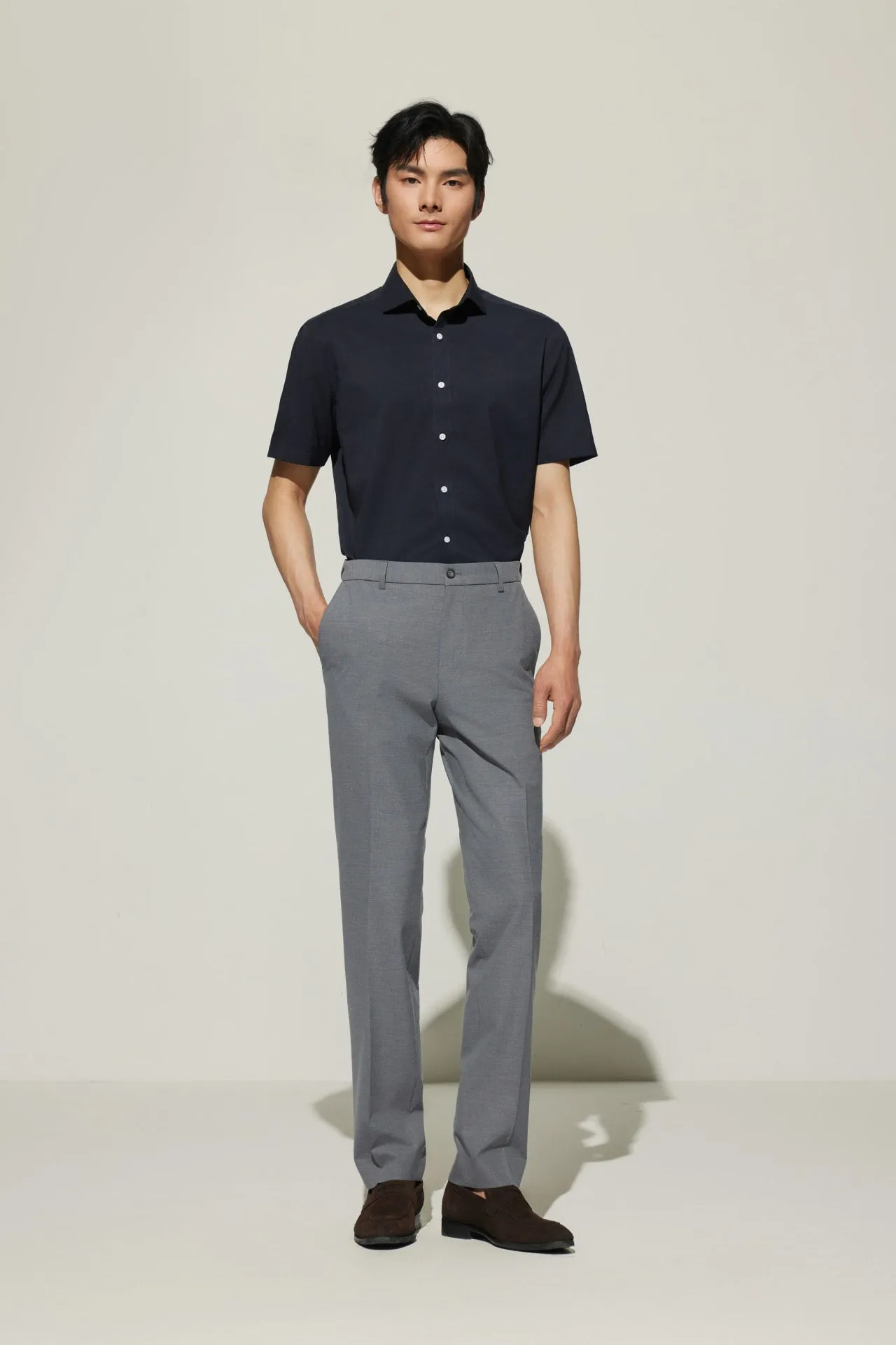 Multi-Way Stretch Smart Fit Plain Weave Suit Pants with Elastic Waist Band