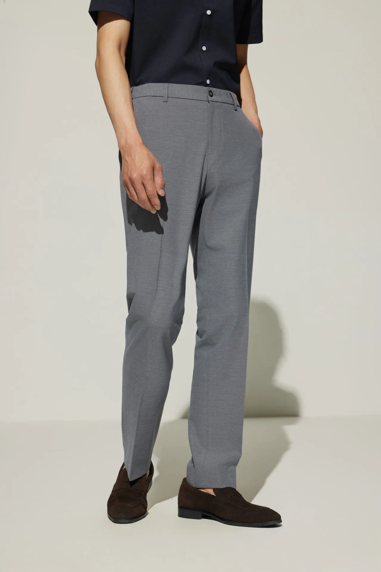 Multi-Way Stretch Smart Fit Plain Weave Suit Pants with Elastic Waist Band