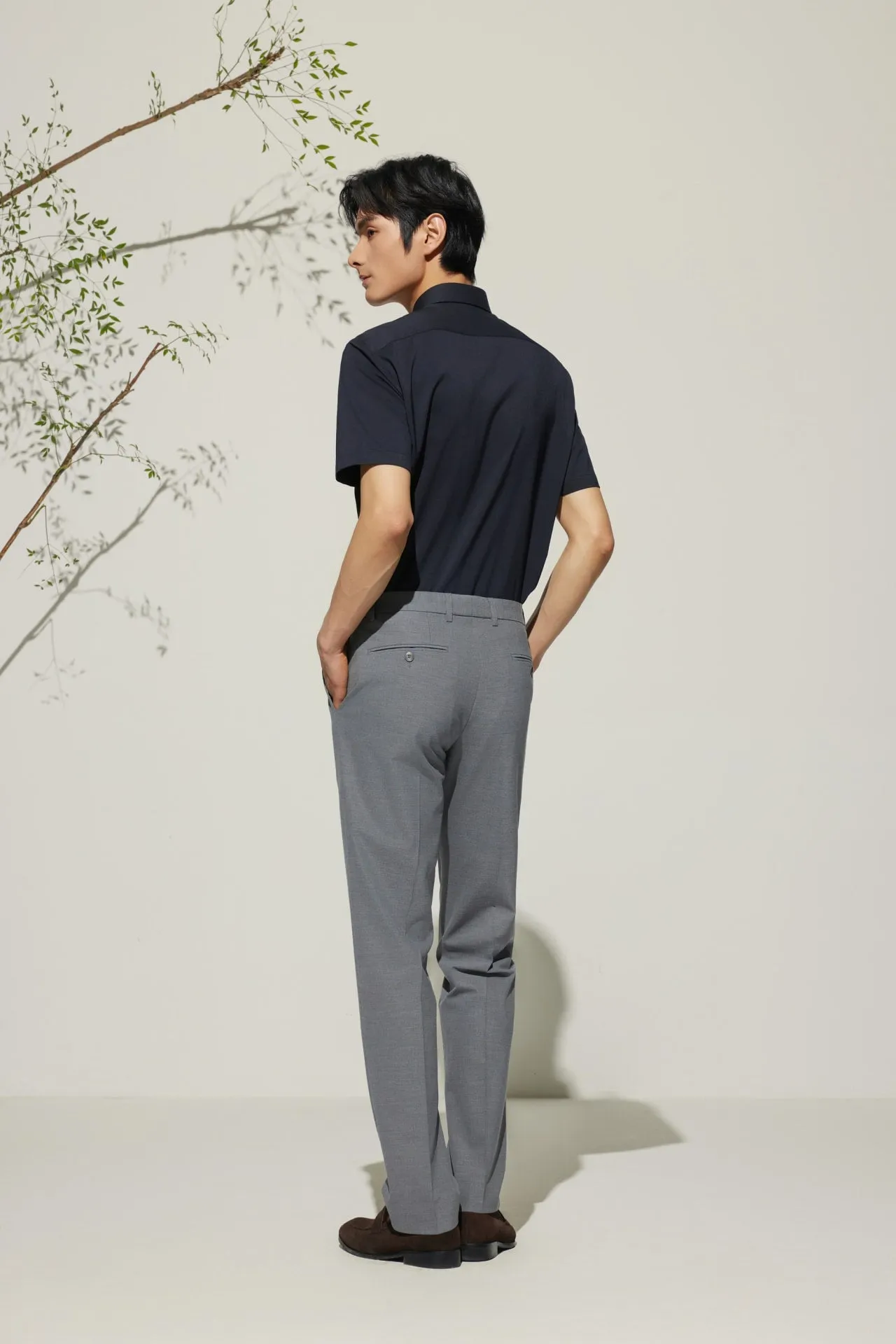 Multi-Way Stretch Smart Fit Plain Weave Suit Pants with Elastic Waist Band