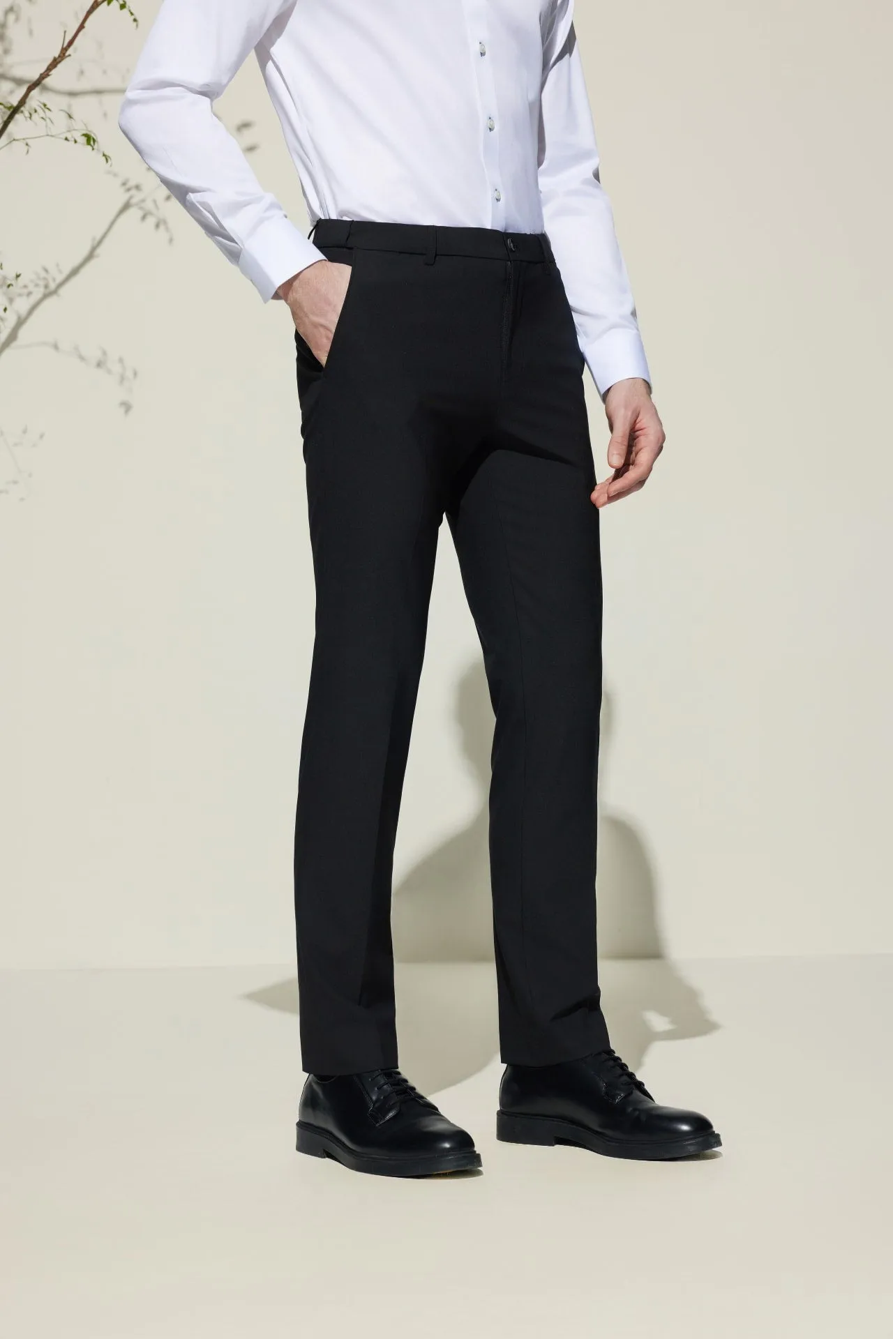 Multi-Way Stretch Smart Fit Plain Weave Suit Pants with Elastic Waist Band