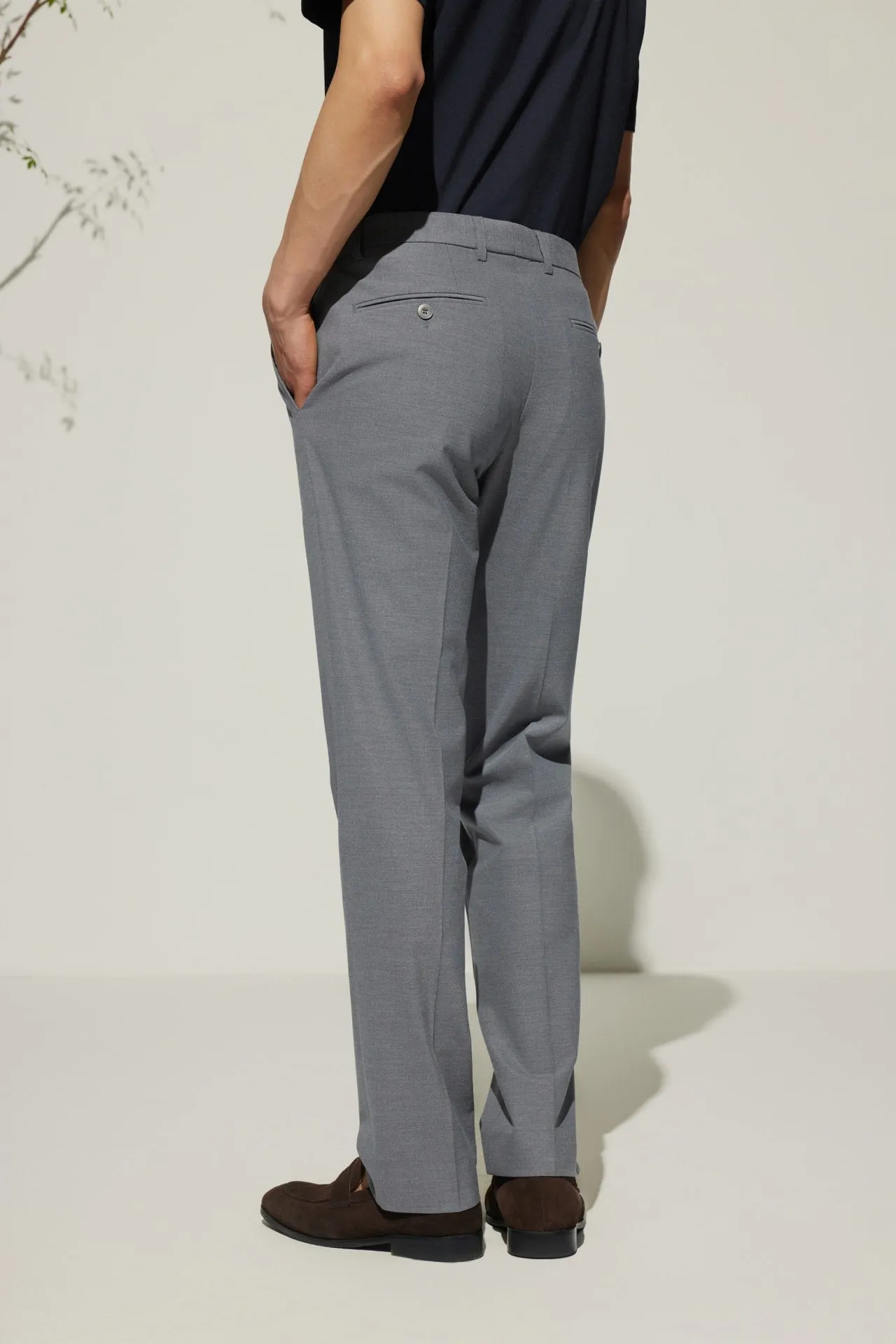 Multi-Way Stretch Smart Fit Plain Weave Suit Pants with Elastic Waist Band