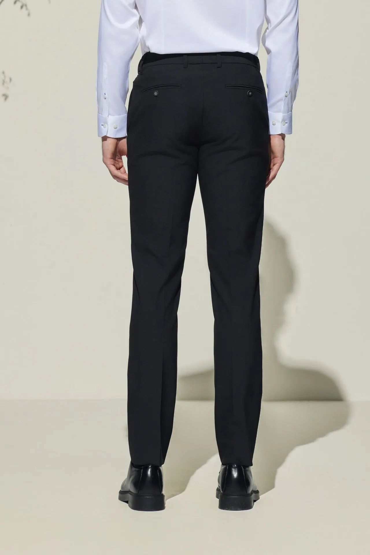 Multi-Way Stretch Smart Fit Plain Weave Suit Pants with Elastic Waist Band