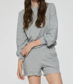 MURRAY EYELET EMBROIDERY TOP HEATHER GREY