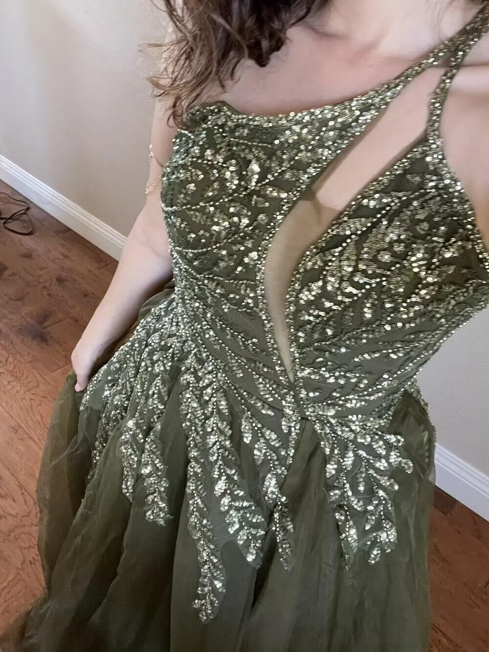 MYDRESS Beading Tulle Prom Dresses 2025 with Pockets Spaghetti Strap Formal Evening Dresses with Slit