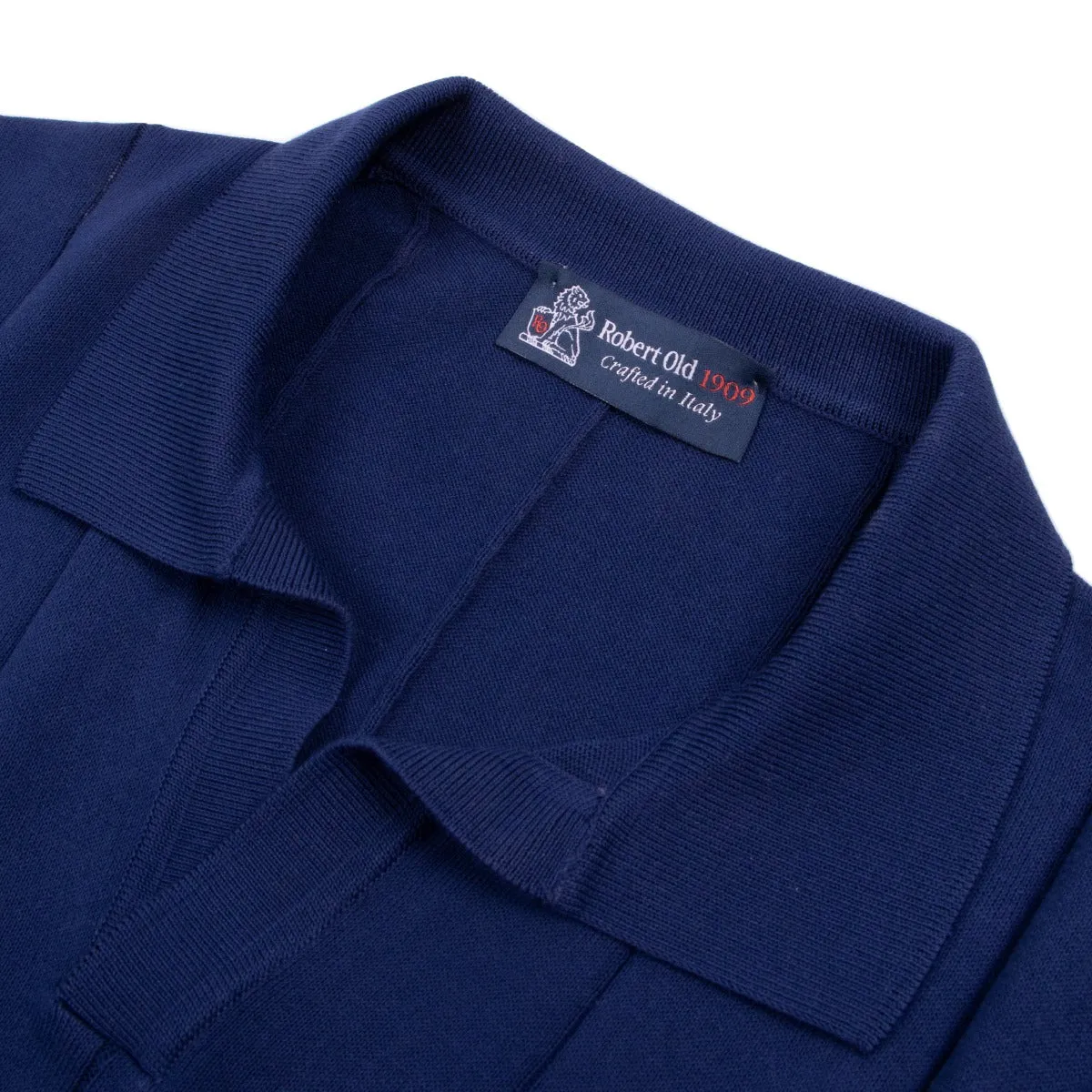 Navy 100% Cotton Wide-Ribbed Polo Shirt