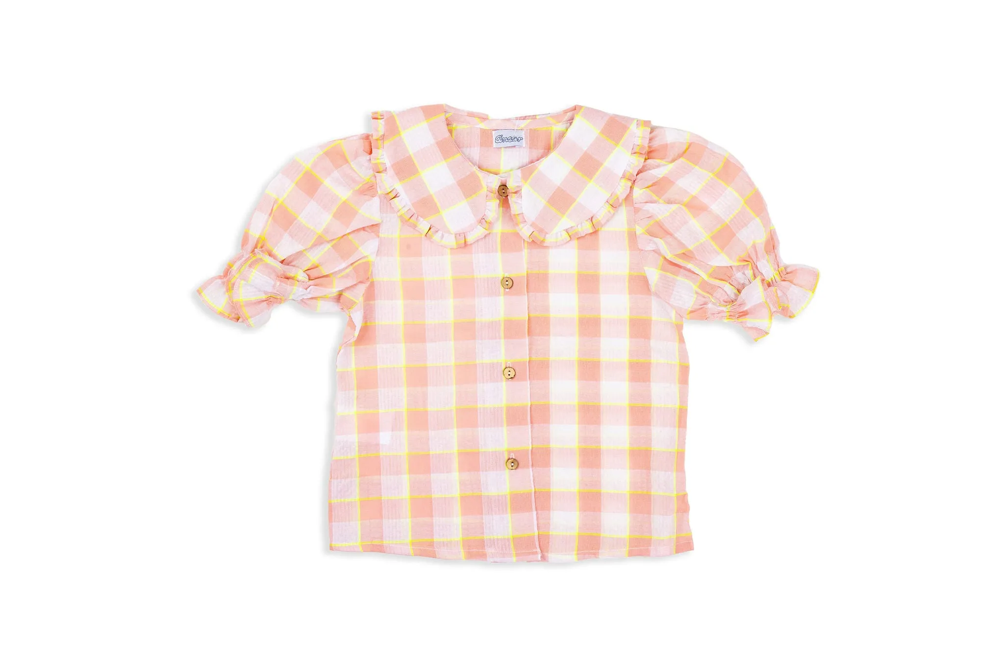 Nina Pink Check Puff Sleeve Blouse