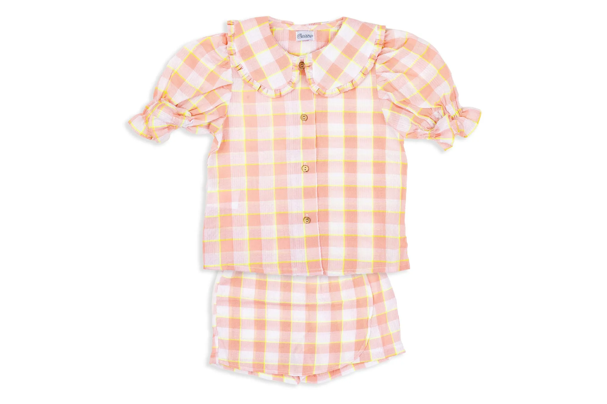 Nina Pink Check Puff Sleeve Blouse