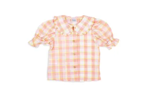 Nina Pink Check Puff Sleeve Blouse