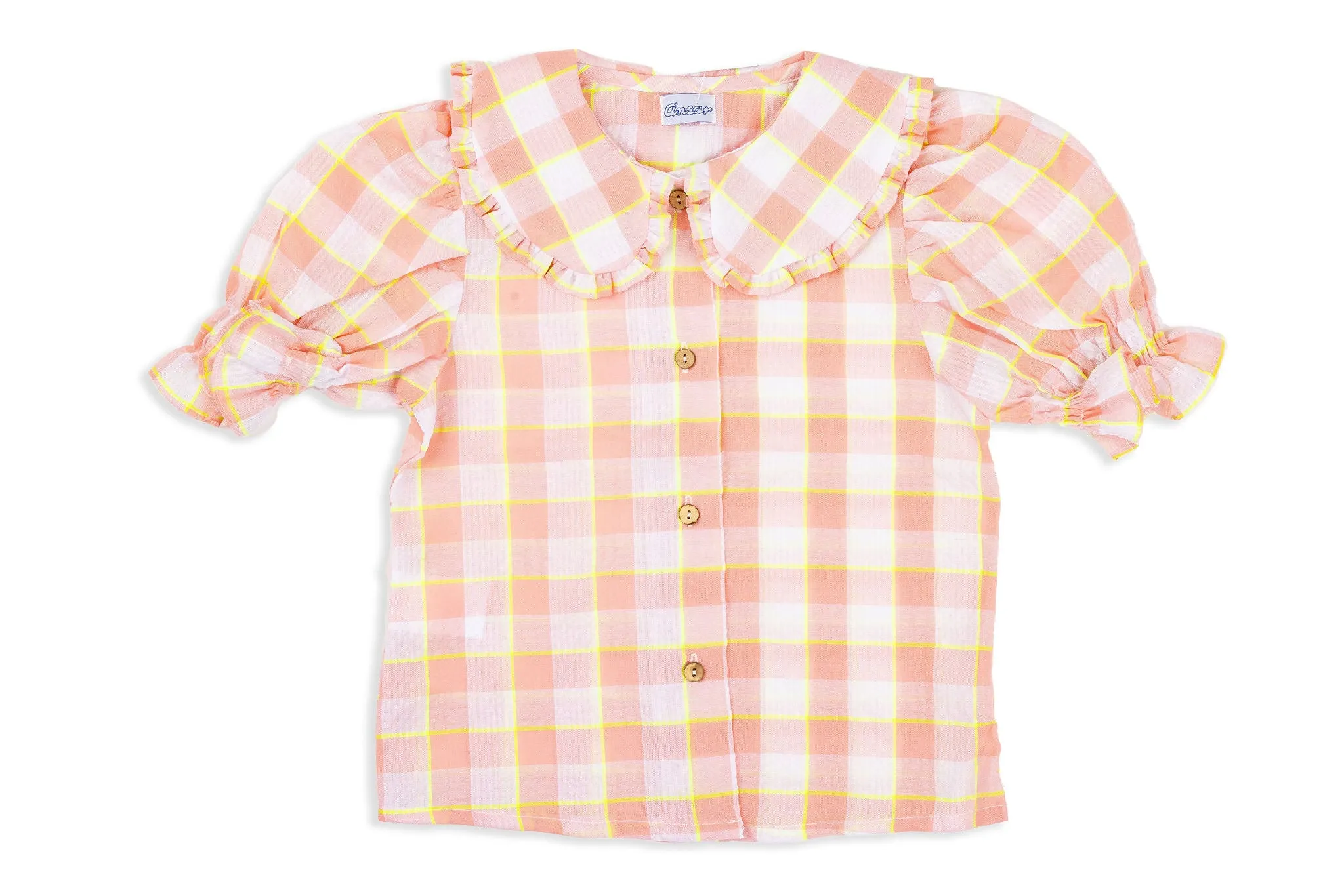 Nina Pink Check Puff Sleeve Blouse