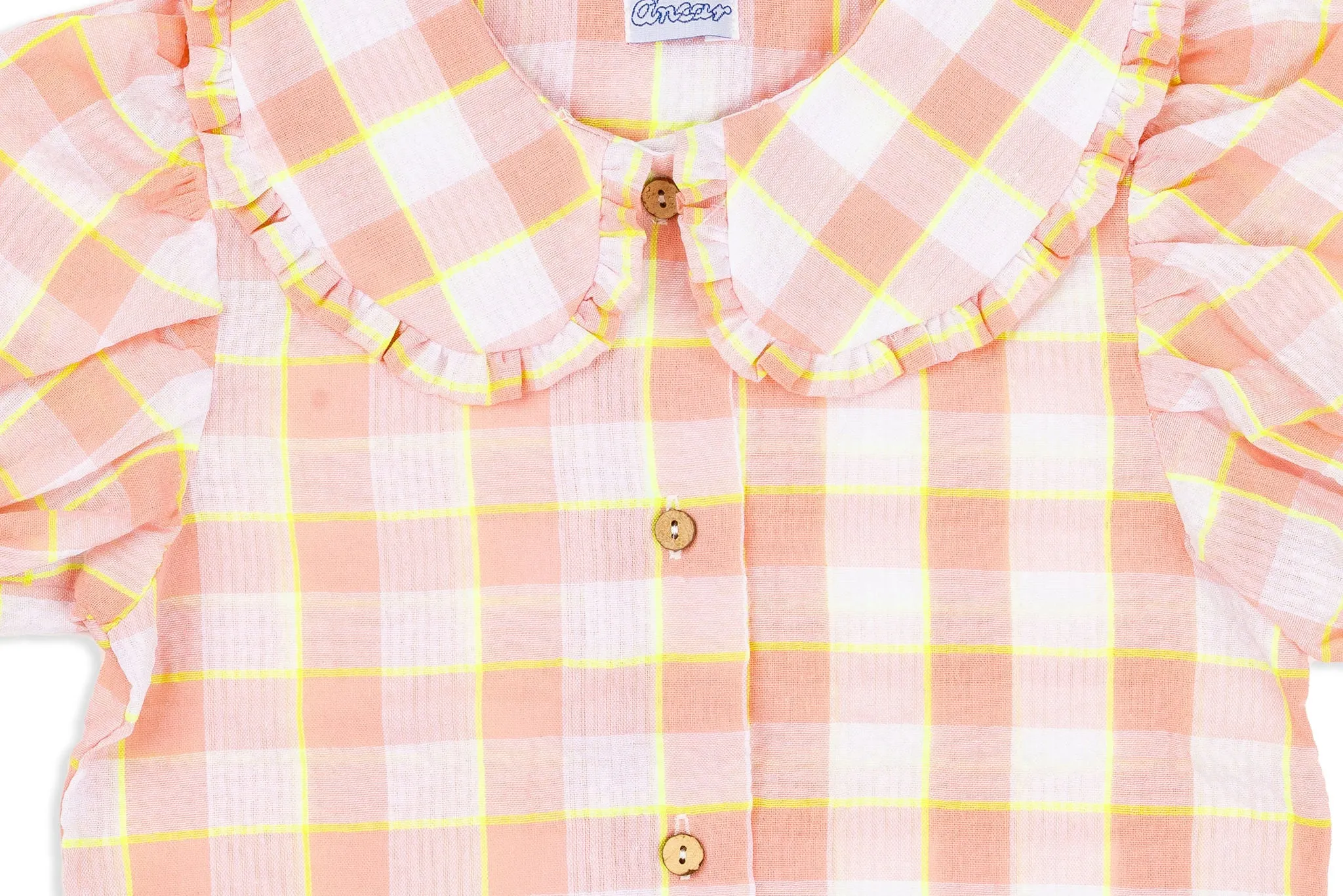 Nina Pink Check Puff Sleeve Blouse