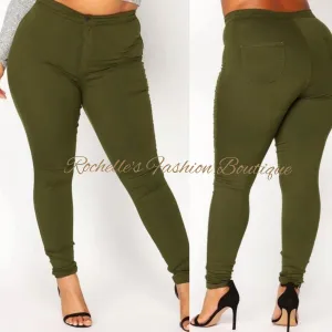 Olive Green High Rise Basic Skinny Plus Jeans