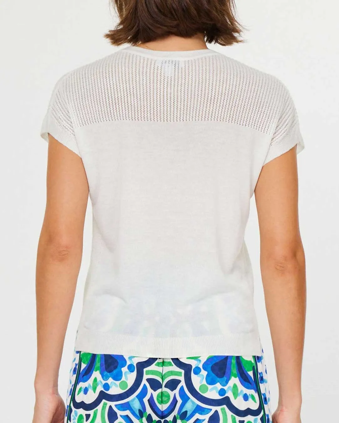 Open Stitch Yoke Detail Sweater Top - White
