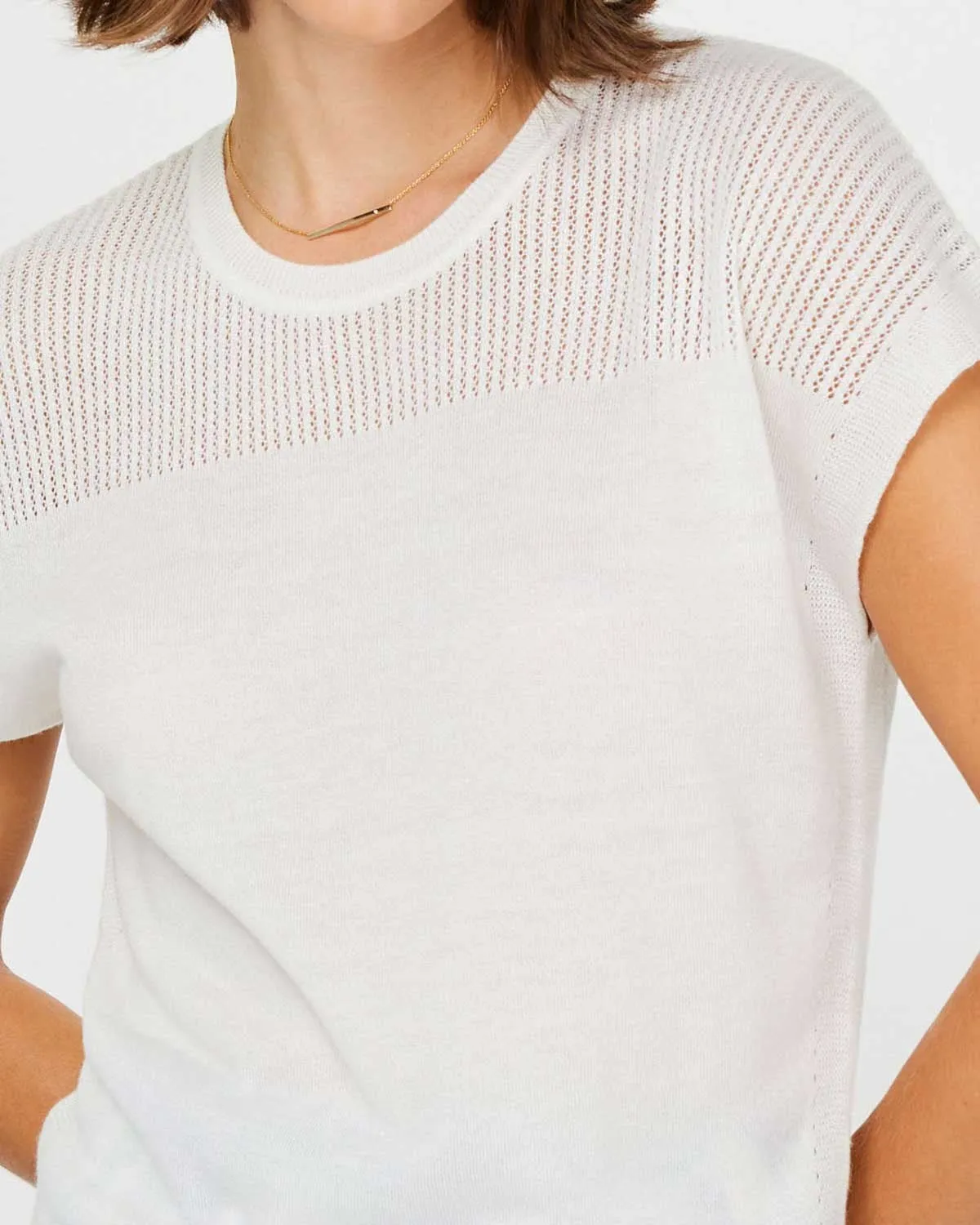 Open Stitch Yoke Detail Sweater Top - White