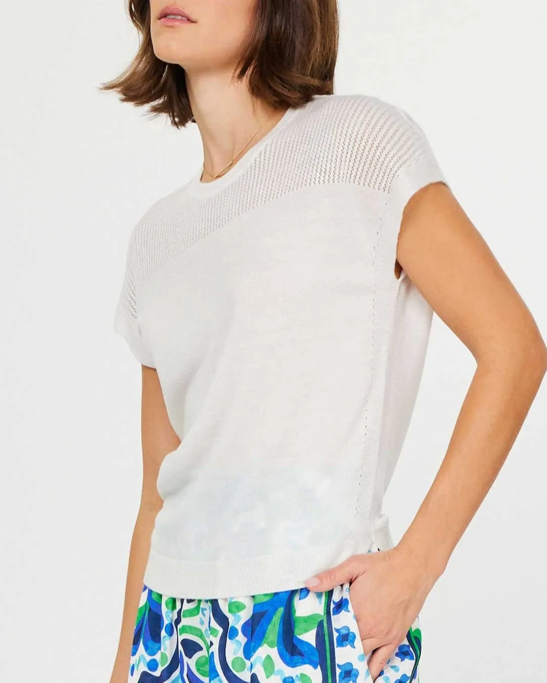 Open Stitch Yoke Detail Sweater Top - White