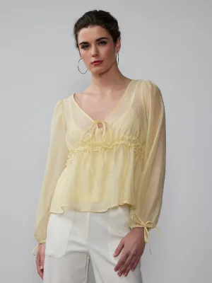 Organza Tie Sleeve Baby Doll Blouse