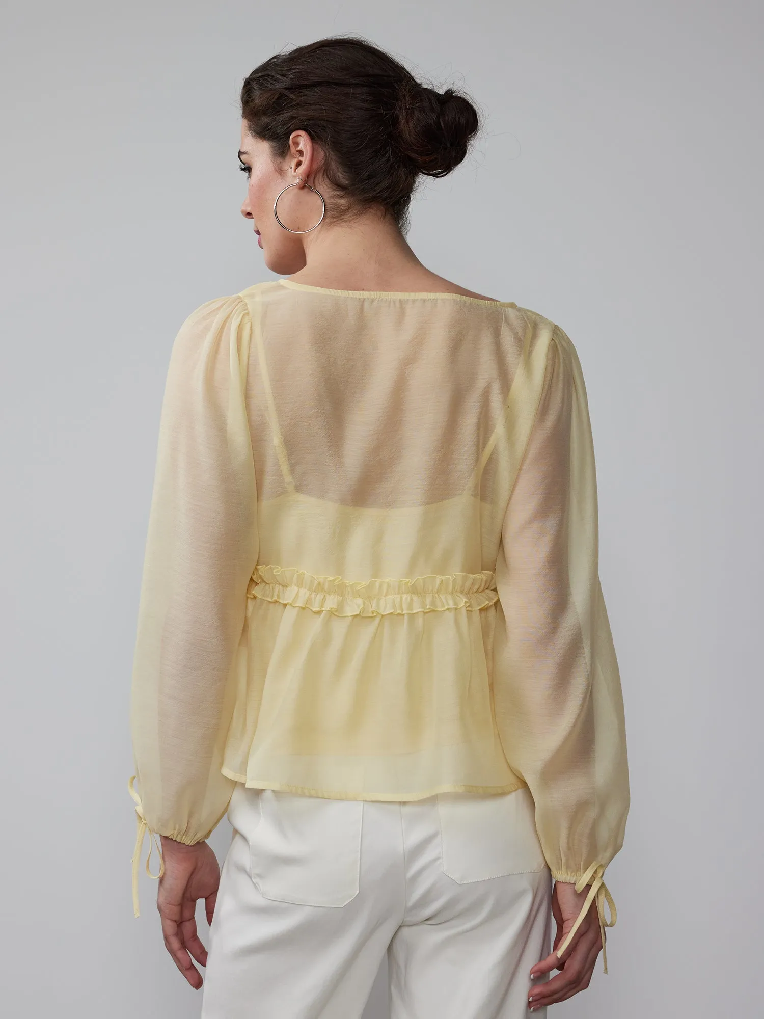 Organza Tie Sleeve Baby Doll Blouse
