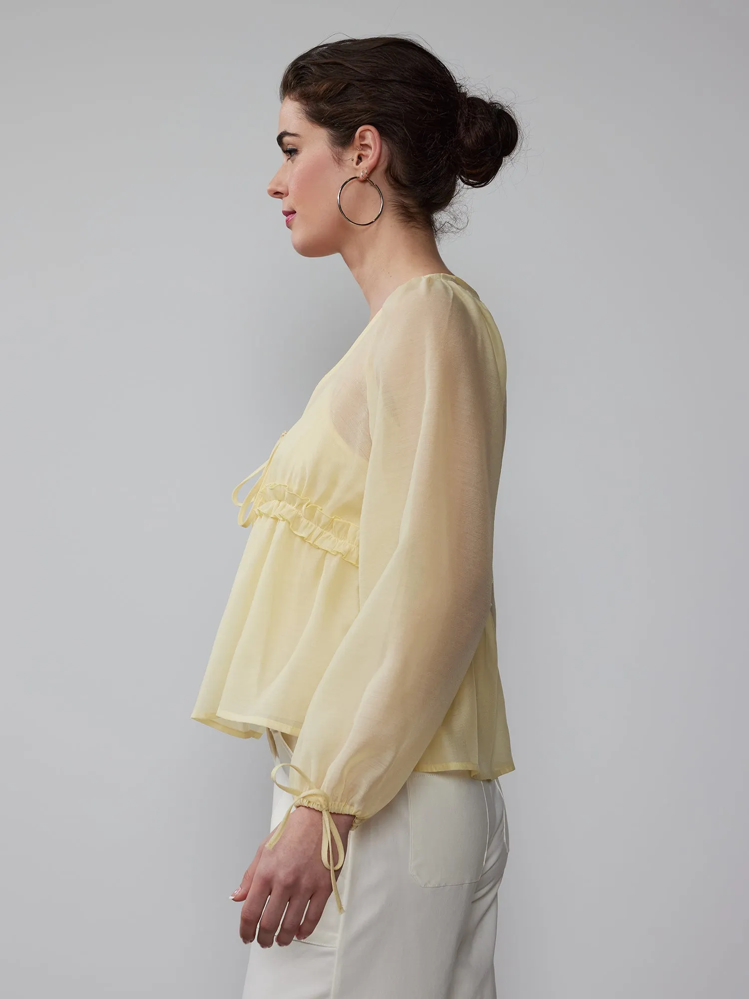 Organza Tie Sleeve Baby Doll Blouse