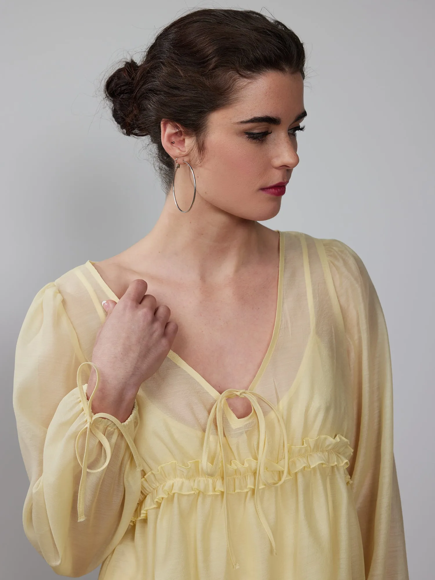 Organza Tie Sleeve Baby Doll Blouse