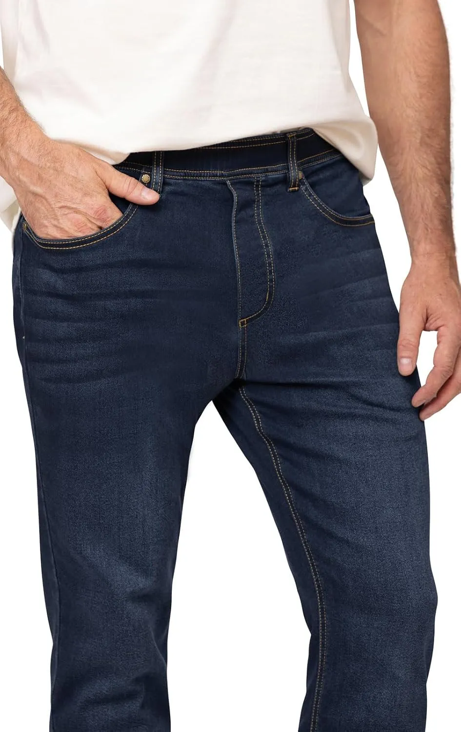 PajamaJeans Mens Pull On Jeans - Elastic Waist Pants Men - Pajama Jeans Denim Slim Straight Sweatpant Jeans Men Pull Up Jeans