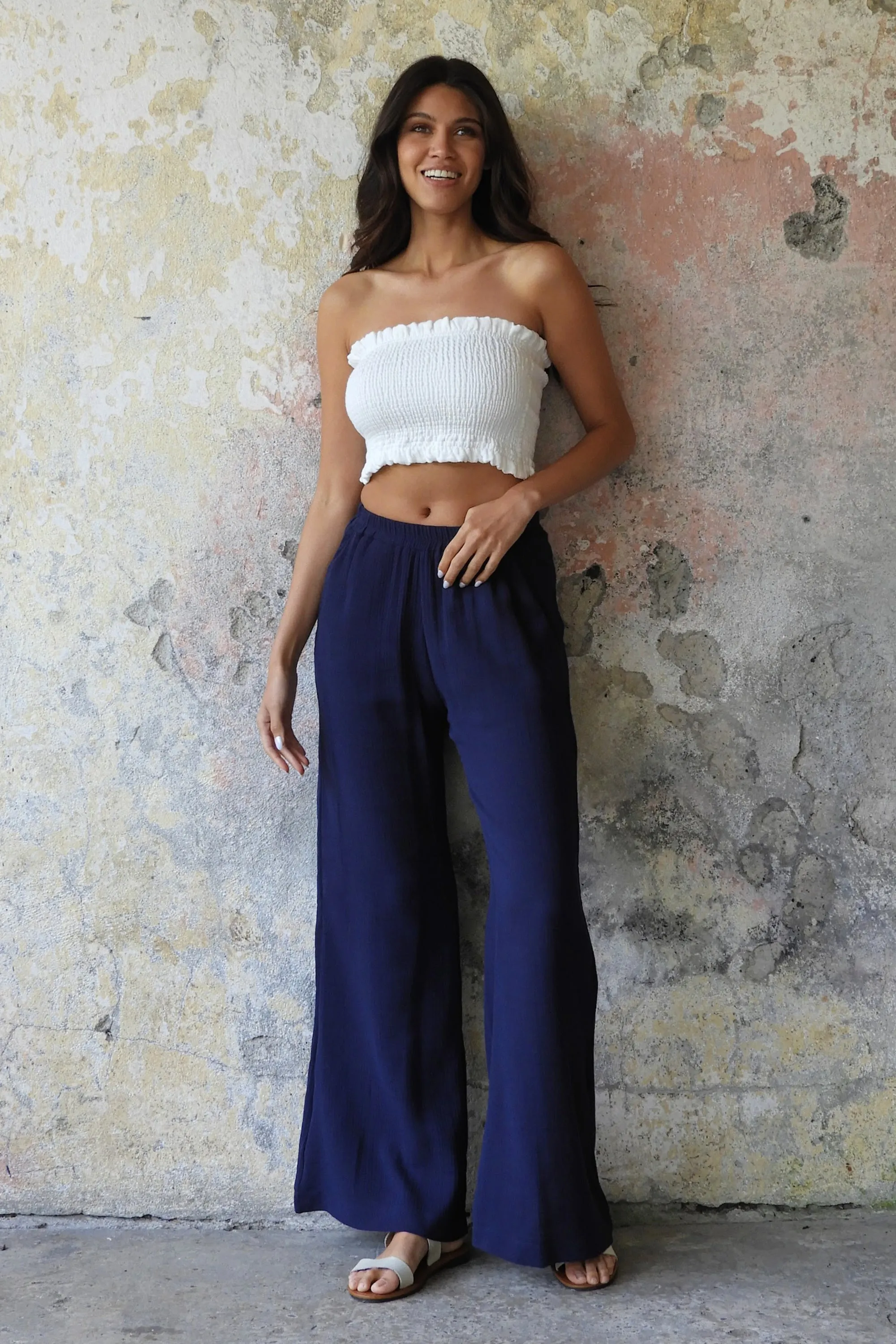 PALAZZO Women's 2Layer Organic Gauze Cotton Pants (Red, Dark Blue, Caramel, Sage Green)