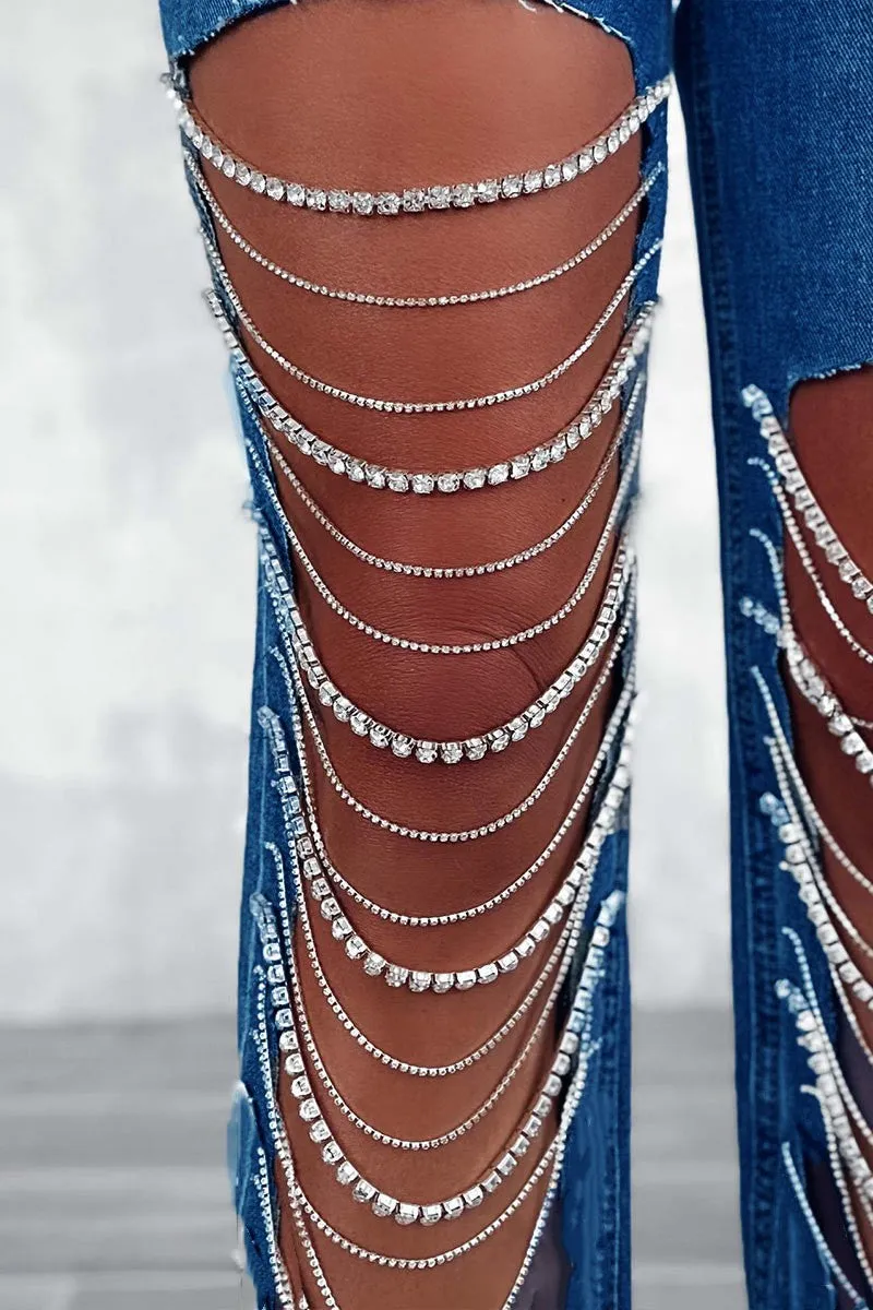 PC026 Rhinestone Fringes Jeans