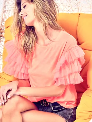 Peach Mesh Sleeve Knit Top