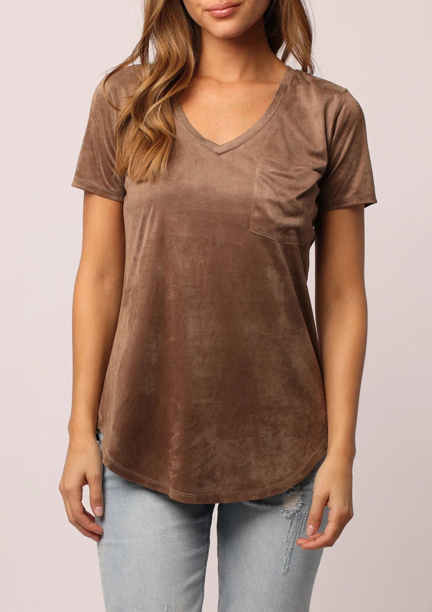 PHOENIX SUEDE V-NECK POCKET TEE MOCHA