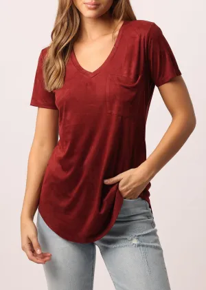 PHOENIX SUEDE V-NECK POCKET TEE RHUBARB