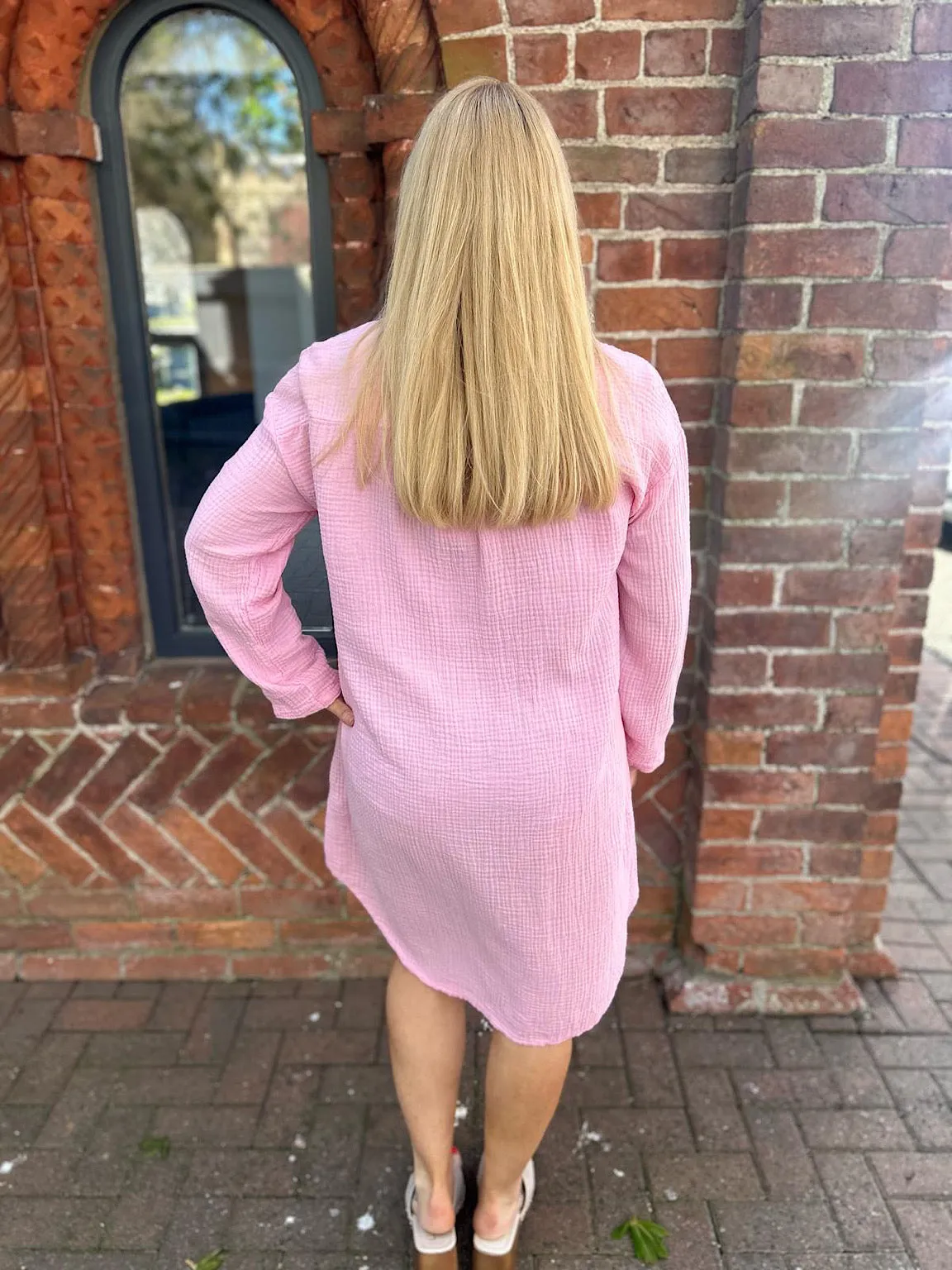 Pink Bubble Cotton Shirt Dress Andie