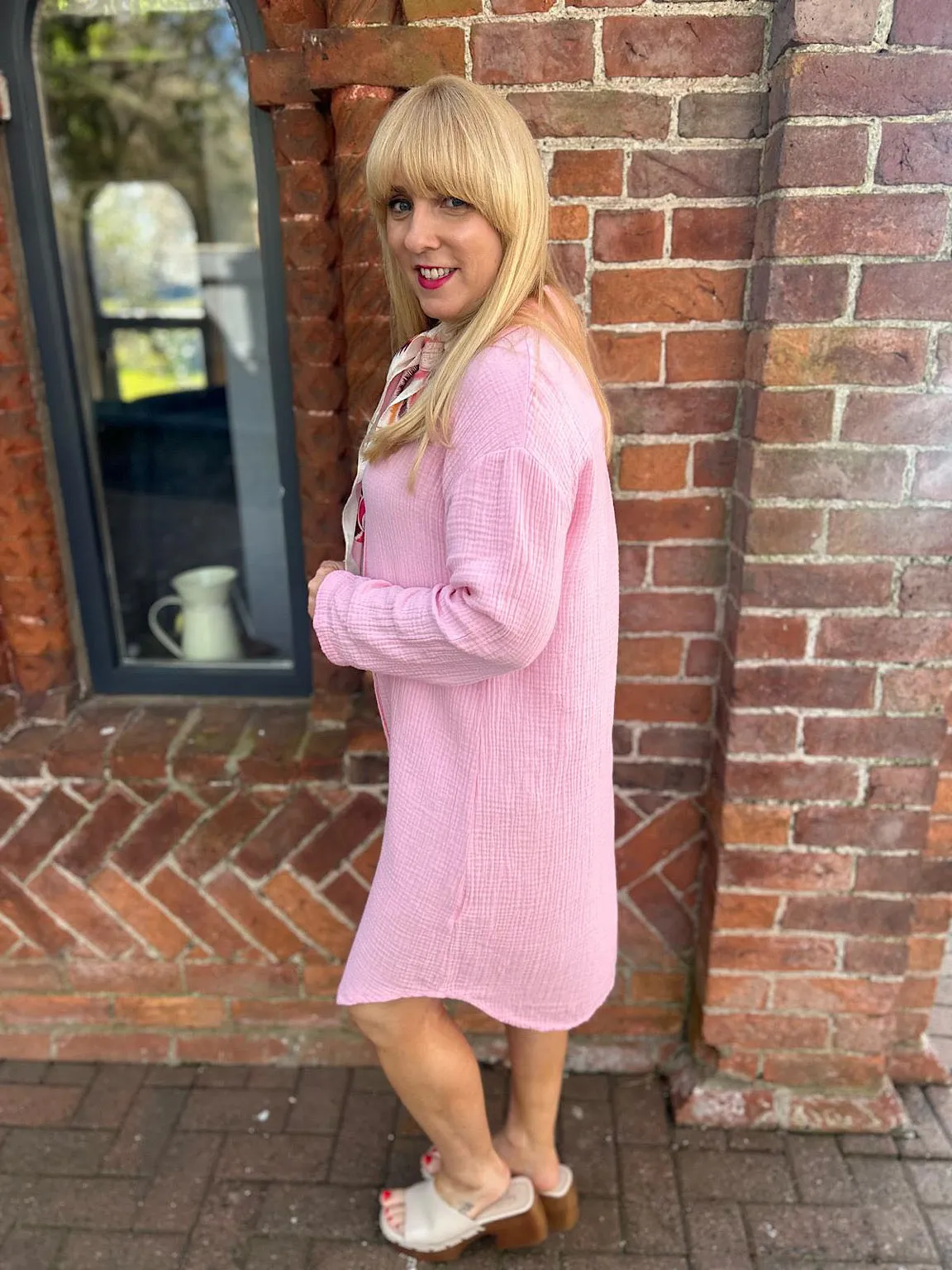 Pink Bubble Cotton Shirt Dress Andie