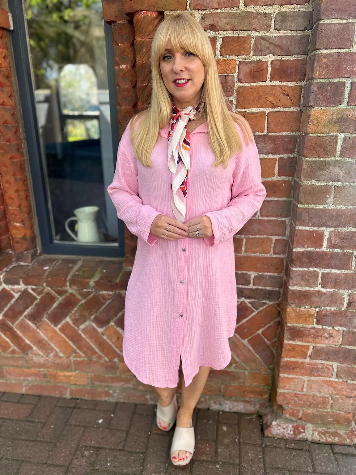 Pink Bubble Cotton Shirt Dress Andie
