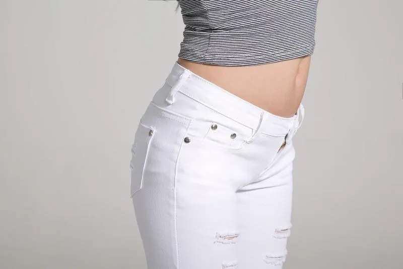 Plus Size Low Waist Holes Straight Slim Pants