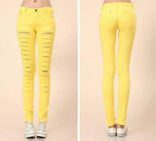 Plus Size Low Waist Holes Straight Slim Pants