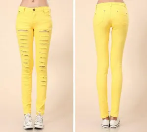 Plus Size Low Waist Holes Straight Slim Pants