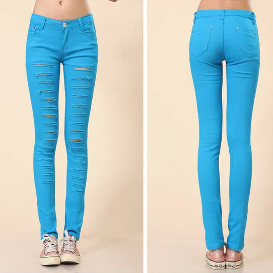 Plus Size Low Waist Holes Straight Slim Pants